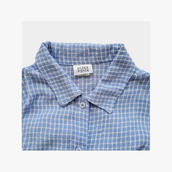 Size- M, Eileen fisher cut sleeves shirt in blue and white stripe - Picture 5 of 5